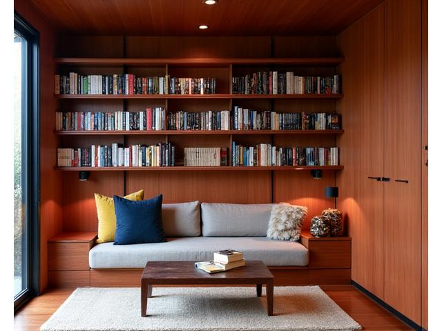 Integrated timber bookcase and reading nook