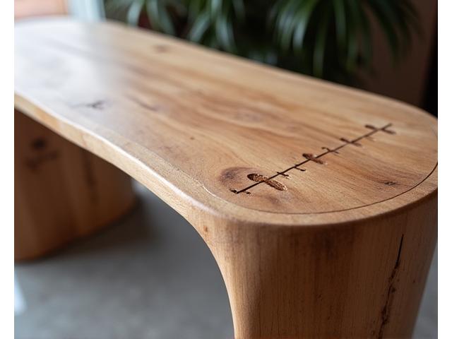 Artistically curved wooden bench with intricate joinery