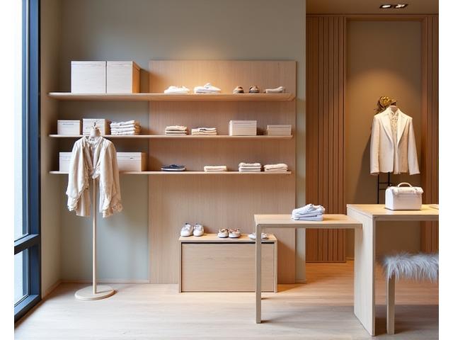 Stylish timber display shelves in a boutique retail store