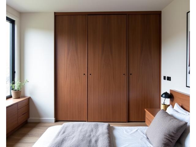 Built-in timber wardrobe in a bedroom with natural light