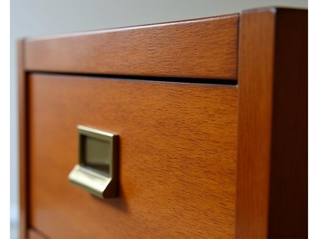 Restored timber filing cabinet with polished finish